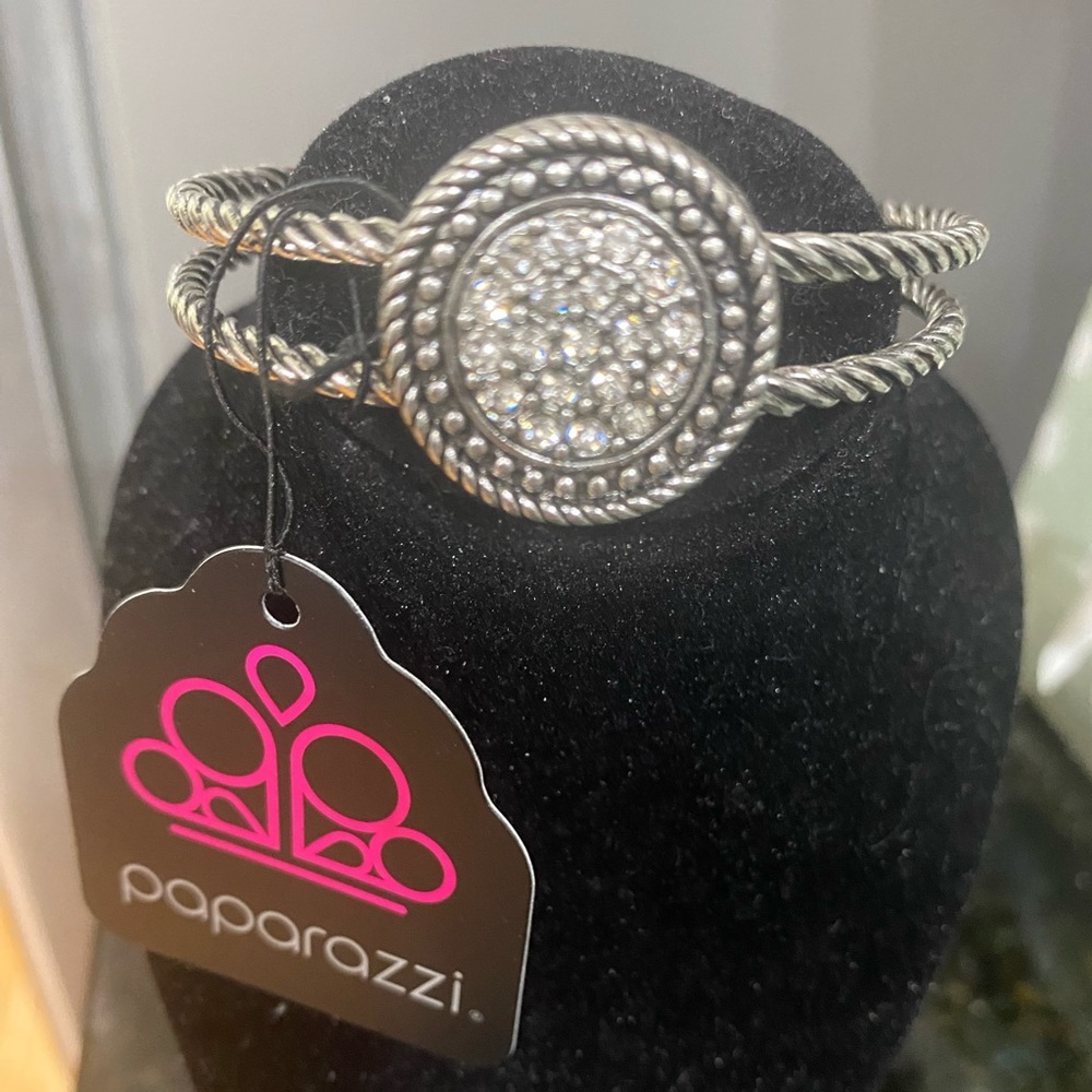Paparazzi silver and faux white diamonds